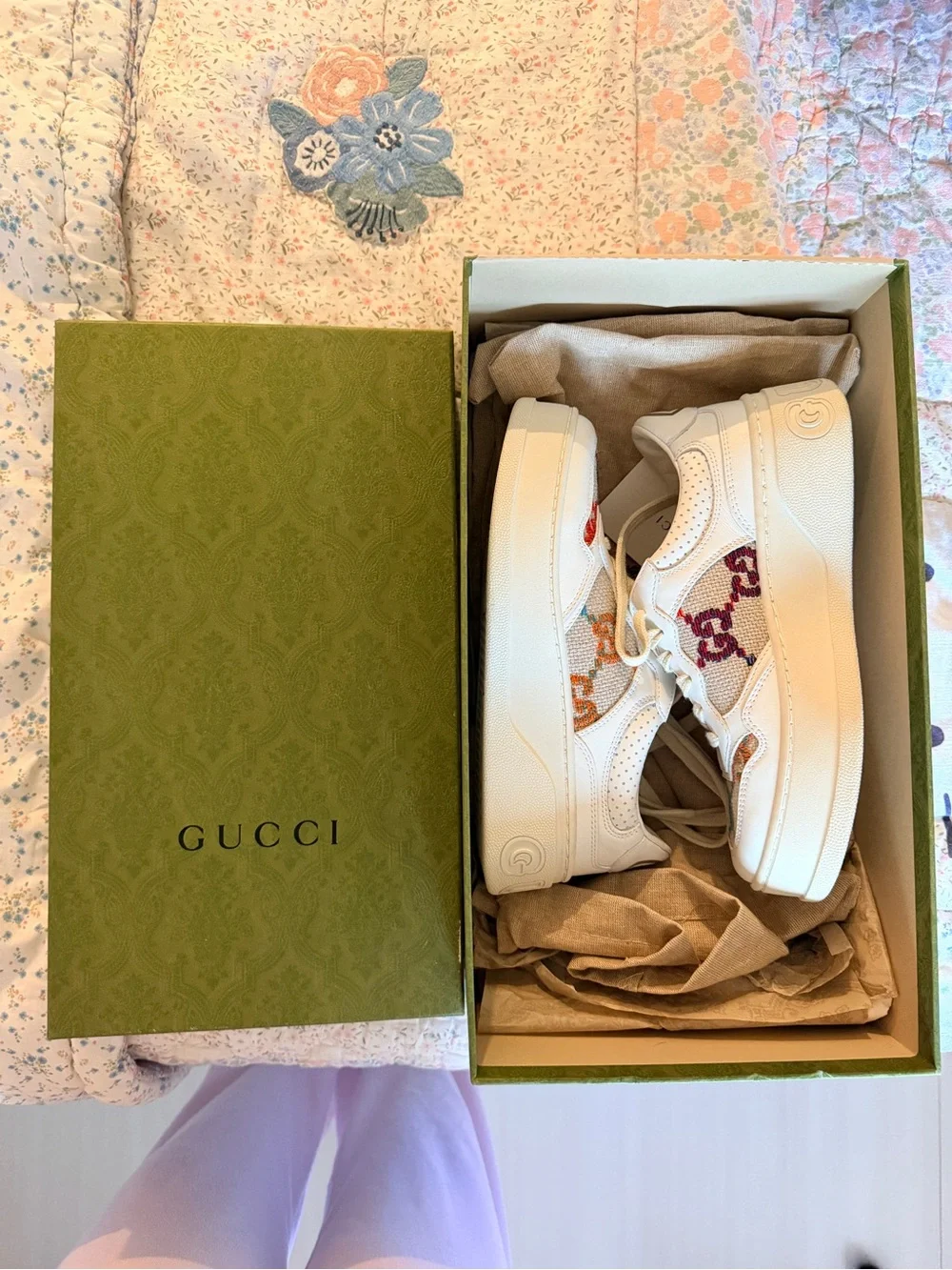 Gucci White Multicolor GG Canvas Lace-Up Sneakers